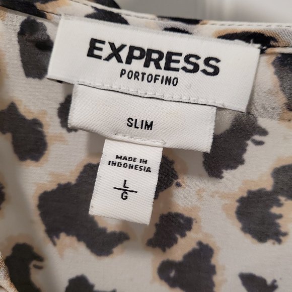 Express Portofino Slim Leopard Print Long Sleeve Sheer Blouse - Picture 4 of 4